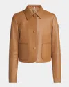 Moncler Nemours Leather Quilted Jacket In Cognac