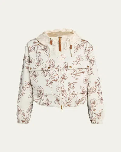 Moncler Nepeta Hooded Floral Brocade Jacket In Neutral