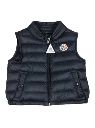 Moncler Kids' New Amaury Sleeveless Lightweight Down Jacket With Front Zip Closure And Logo In Blu