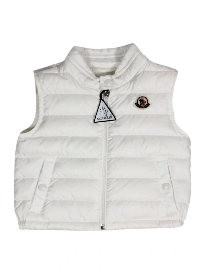 Moncler Kids' New Amaury Sleeveless Lightweight Down Jacket With Front Zip Closure And Logo In White