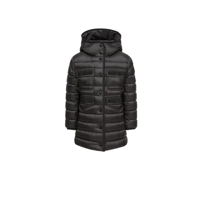 Moncler Kids' New Hirma Hooded Long Down Coat, Girls, Black, Size: 8y