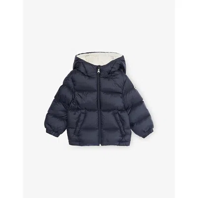 Moncler Babies' Navy New Macaire Hooded Shell-down Jacket 6 Months-3 In Blue