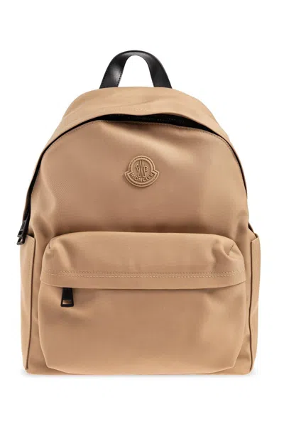 Moncler New Pierrick Logo Patch Zipped Backpack In Beige