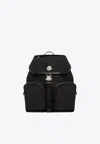 Moncler Versatile Polyester Backpack Adjustable Straps In Black