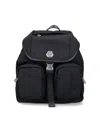 Moncler Black Leather-trimmed Backpack With Multiple Zip Pockets In Black