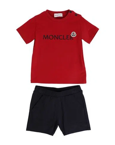 Moncler Newborn Boy Baby Set Red Size 3 Cotton, Elastane