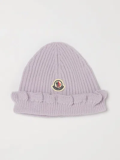 Moncler Newborn Virgin Wool And Cashmere Blend Hat With Logo In Purple