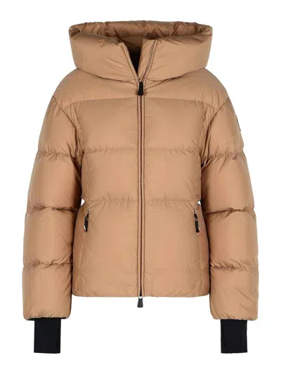 Moncler Nisene Hooded Belted Quilted Ripstop Down Ski Jacket In Neutral