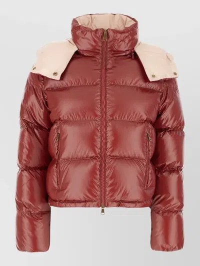 Moncler Niveole Nylon Down Jacket Hooded Collar In Brown