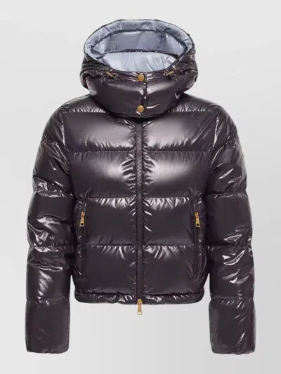 Moncler Niveole Short Down Jacket Hood Drawstring In Burgundy