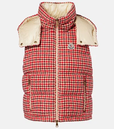Moncler Niverolle Houndstooth Wool Blend Down Vest In Red