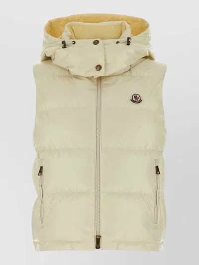 Moncler Niverolle Hooded Sleeveless Nylon Down Jacket In Yellow
