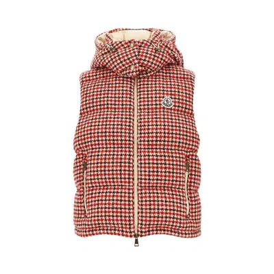 Moncler 'niverolle' Houndstooth Padded Vest In Pink