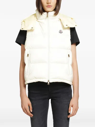 Moncler Womens Niveole Hooded Shell-down Gilet Light Yellow In Neutral
