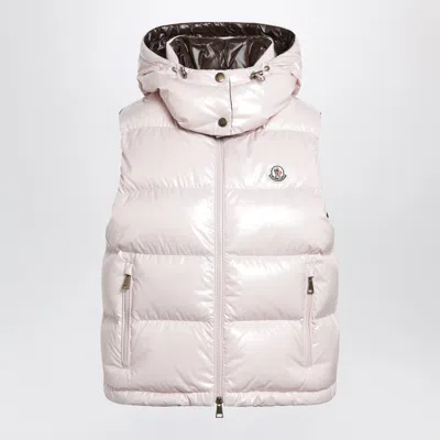 Moncler Hooded Sleeveless Padded Coat Zip Pockets In Pink
