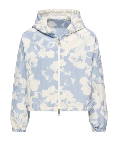 Moncler Veste Noisetier À Capuche En Tissu Chiné, Femme, Multicolore, Taille: 5 In Blue