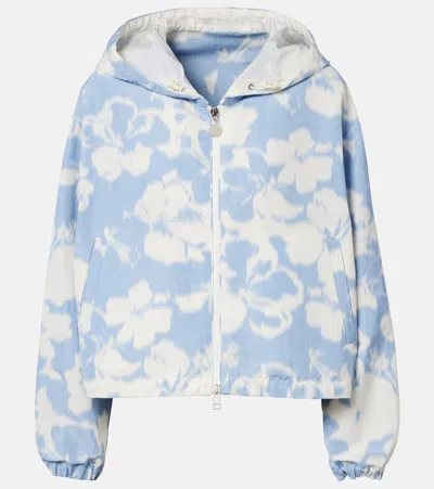 Moncler Noisetier Floral Hooded Jacket In Blue
