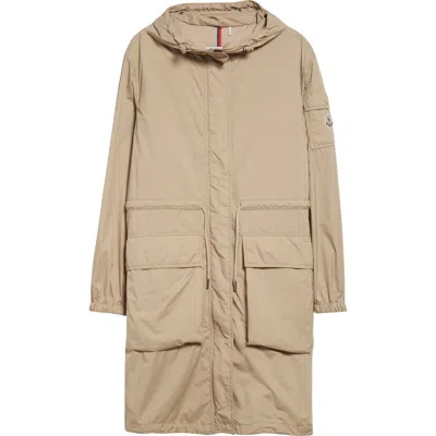Moncler Nouilles Hooded Longline Coat In Green