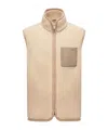 Moncler Leather-trimmed Teddy Vest In Gold
