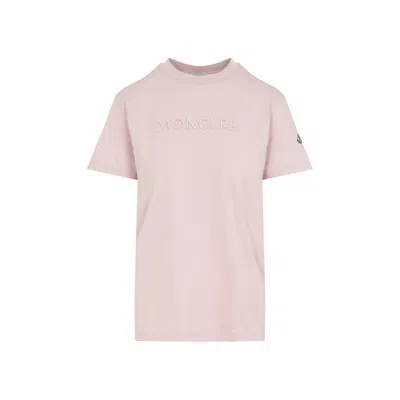 Moncler Nude Cotton T-shirt With Embroidered Logo In Beige