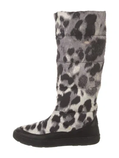 Pre-owned Moncler Nylon Animal Print Boots In Gray