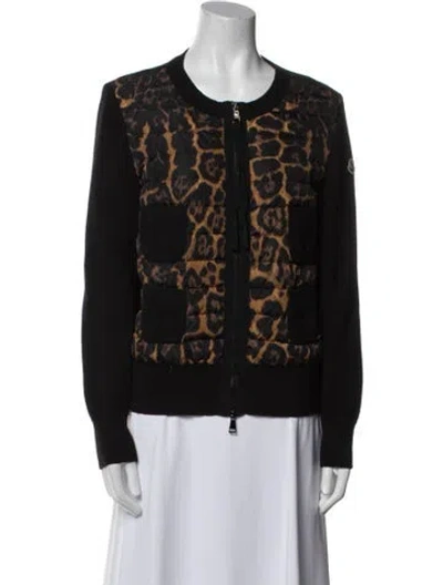 Pre-owned Moncler Nylon Animal Print Down Jacket In Black