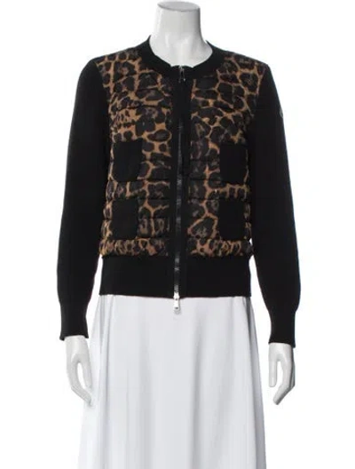 Pre-owned Moncler Nylon Animal Print Down Jacket In Black