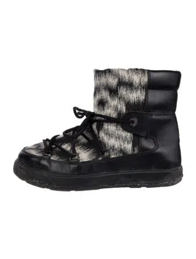 Pre-owned Moncler Nylon Animal Print Lace-up Boots In Black