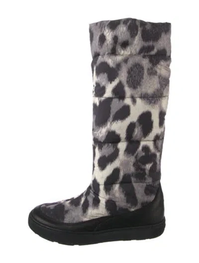 Pre-owned Moncler Nylon Animal Print Snow Boots In Grey/neutrals