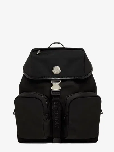 Moncler Nylon Backpack With Leather Inserts In Black