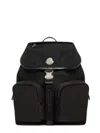 Moncler Black Leather-trimmed Backpack With Multiple Zip Pockets In Black