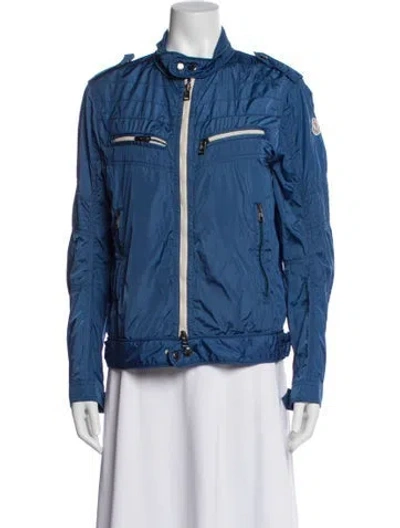 Pre-owned Moncler Nylon Biker Jacket In Blue
