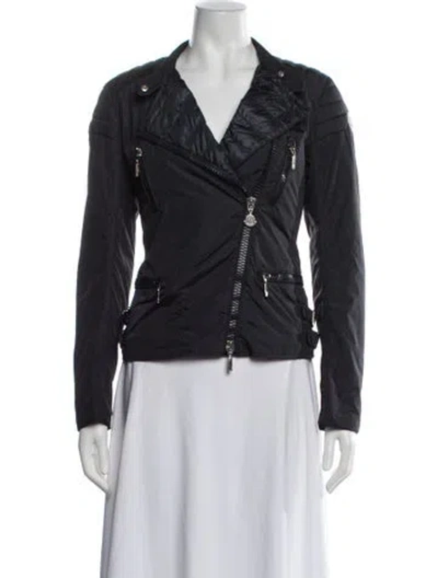 Pre-owned Moncler Nylon Biker Jacket In Blue