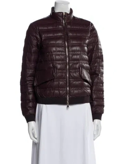 Pre-owned Moncler Nylon Bomber Jacket In Burgundy