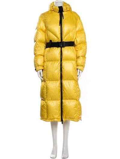 Pre-owned Moncler Nylon Colorblock Pattern Down Coat In Yellow