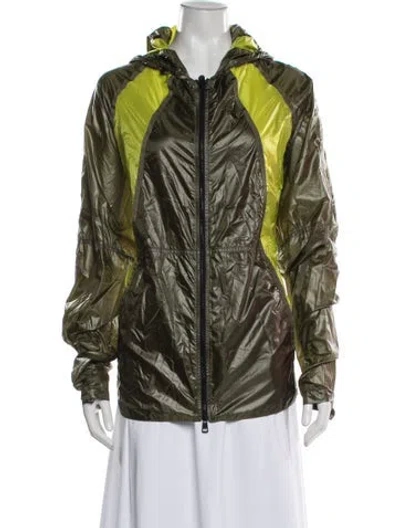 Pre-owned Moncler Nylon Colorblock Pattern Down Jacket In Green