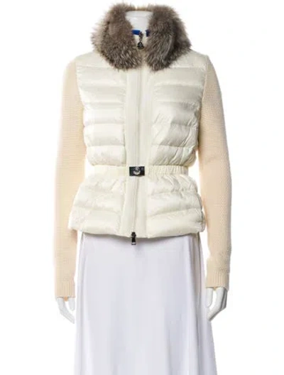 Pre-owned Moncler Nylon Colorblock Pattern Faux Fur Jacket In White