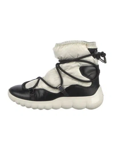 Pre-owned Moncler Nylon Colorblock Pattern Lace-up Boots In White