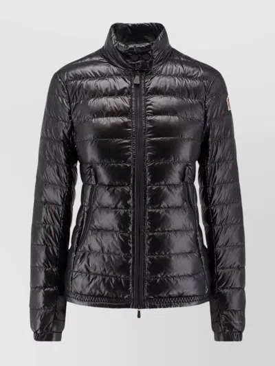 Moncler Nylon Down Jacket High Collar In Brown
