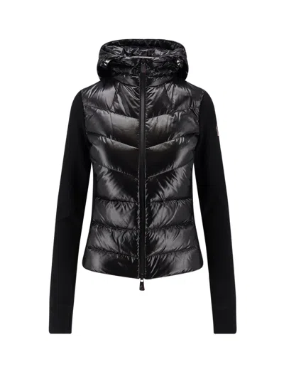 Moncler Nylon Down Jacket With Fleece Inserts In Black