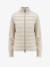 Moncler Quilted High Neck Two-material Cardigan With Feather Padding In Neutral