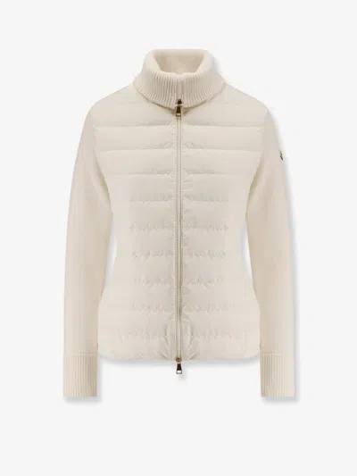 Moncler Women Nylon Down Jacket With Virgin Wool Inserts In Neutral