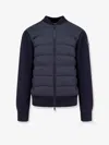 Moncler Men Nylon Down Jacket With Wool Sleeves In Blue