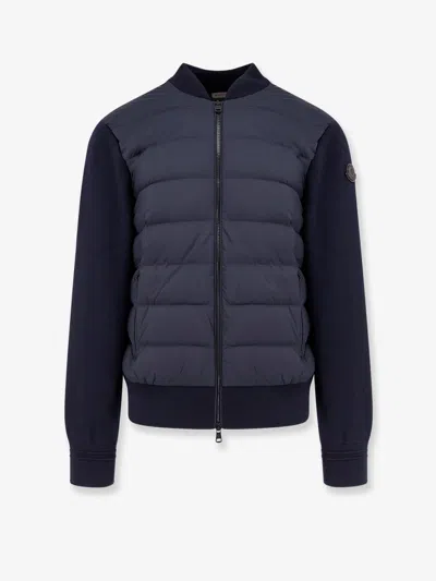 Moncler Men Nylon Down Jacket With Wool Sleeves In Blue