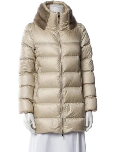 Pre-owned Moncler Nylon Faux Fur Coat In Neutral