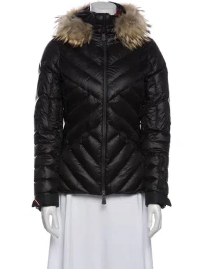 Pre-owned Moncler Nylon Faux Fur Jacket In Black
