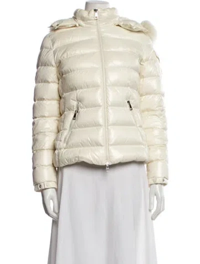 Pre-owned Moncler Nylon Faux Fur Jacket In White
