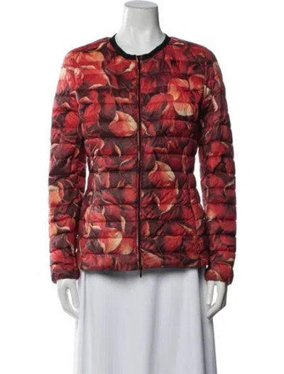 Pre-owned Moncler Nylon Floral Print Down Jacket In Red