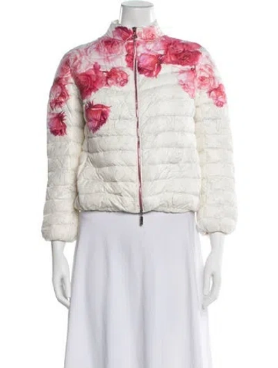 Pre-owned Moncler Nylon Floral Print Down Jacket In White