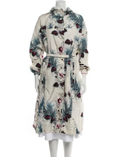 Pre-owned Moncler Nylon Floral Print Trench Coat In Neutral